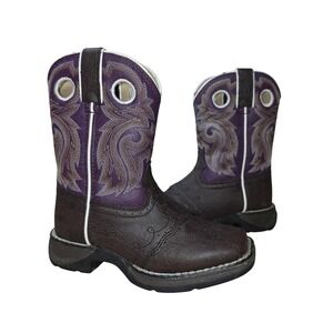 Durango Lil Durango Boots Kids Size 11.5M Brown Purple Western Square Toe Cowboy